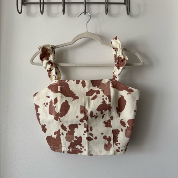 Altar'd State Cream and Tan Cow Print Crop Top - Picture 2 of 5